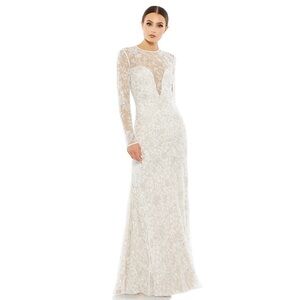 Mac Duggal Long Sleeve Floral Embellished Gown 10821